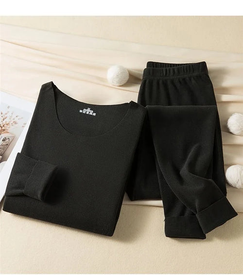 Women's Seamless Thermal Underwear Set Winter Warm Comfortable Solid Lingerie Long Johns Sexy Knitted Polyester Elastane Blend