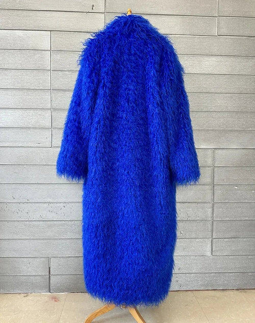 Faux Fur Jacket Women Long Coat Thick Fluffy Winter Warm Shaggy Overcoat Open Stitch Outerwear Turn Down Collar High Street