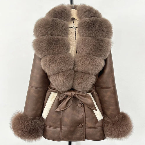 Women's Large Faux Fur Leather Jacket Warm Autumn Winter Outwear High Street