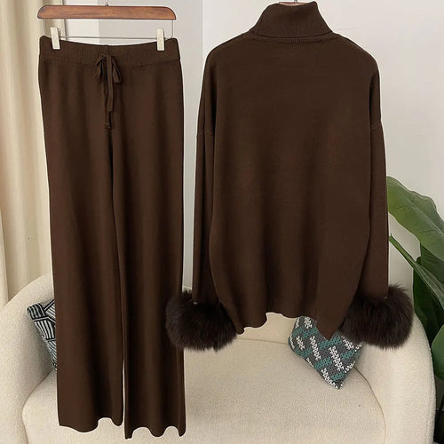Fashion Autumn Winter Natural Real Fox Fur Cuffs Coat Knitted Sweater Women