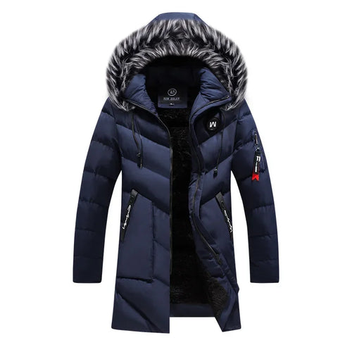Men's Winter Thick Cotton Parka Casual Long Coat with Removable Hat Slim Fit Warm And Comfortable