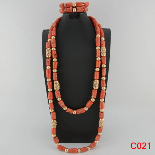 Latest Coral Jewelry Sets Nigerian Dubai Orange Necklace Sets of Beads African