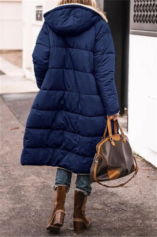 Winter Hooded Quilted Women's Solid Reversible Long Sleeve Thick