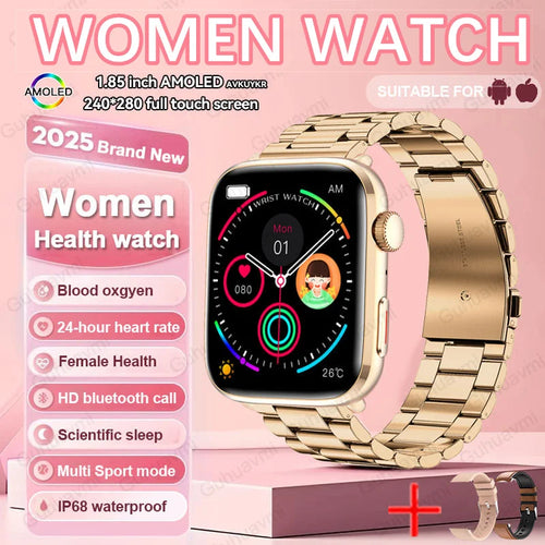 2025 AI Diagnosis NFC Smart Watch Women 1.85 inch AMOLED Blood pressure Heart
