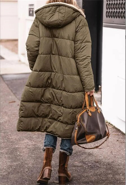 Winter Hooded Quilted Women's Solid Reversible Long Sleeve Thick