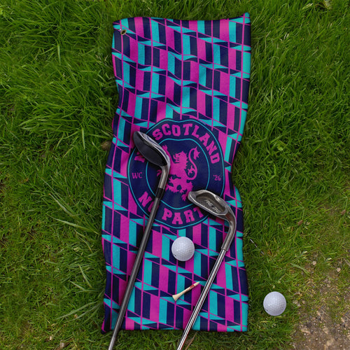 No Scotland No Party Blue & Pink Retro Pattern - Golf Towel