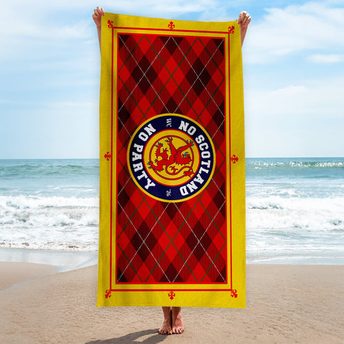 No Scotland No Party - Red Tartan - Beach Towel - Microfibre Retro Beach Towel - 150cm x 75cm