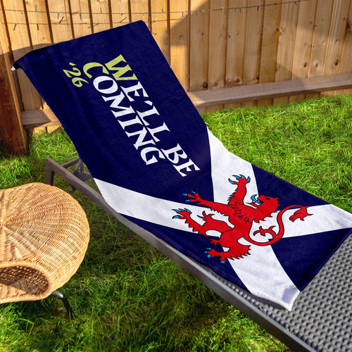 Scotland WC26 - We'll Be Coming Lion - Beach Towel - Microfibre Retro Beach Towel - 150cm x 75cm