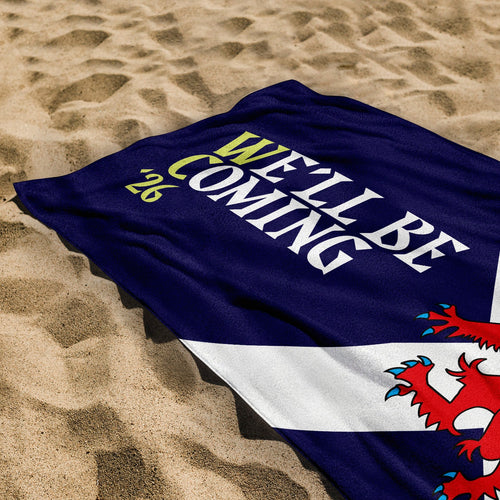 Scotland WC26 - We'll Be Coming Lion - Beach Towel - Microfibre Retro Beach Towel - 150cm x 75cm