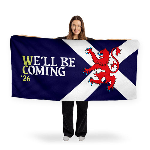 Scotland WC26 - We'll Be Coming Lion - Beach Towel - Microfibre Retro Beach Towel - 150cm x 75cm