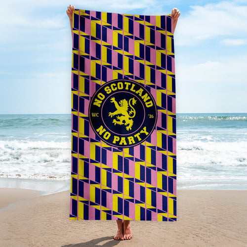 No Scotland No Party - Yellow & Pink Retro Pattern - Beach Towel - Microfibre Retro Beach Towel - 150cm x 75cm