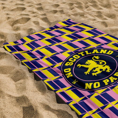 No Scotland No Party - Yellow & Pink Retro Pattern - Beach Towel - Microfibre Retro Beach Towel - 150cm x 75cm