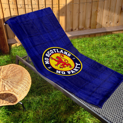 No Scotland No Party - Blue Tartan - Beach Towel - Microfibre Retro Beach Towel - 150cm x 75cm