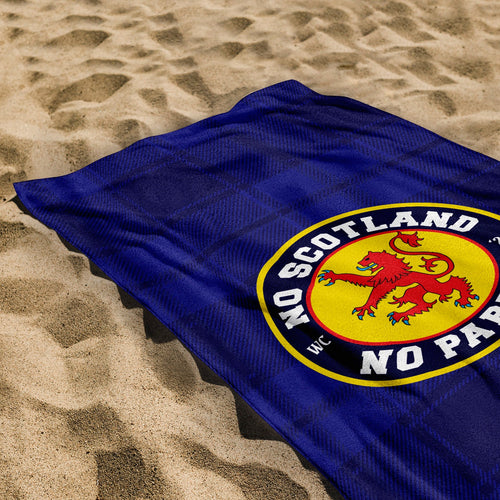 No Scotland No Party - Blue Tartan - Beach Towel - Microfibre Retro Beach Towel - 150cm x 75cm