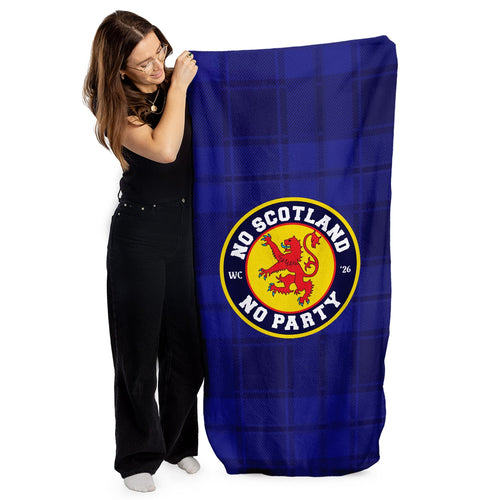 No Scotland No Party - Blue Tartan - Beach Towel - Microfibre Retro Beach Towel - 150cm x 75cm