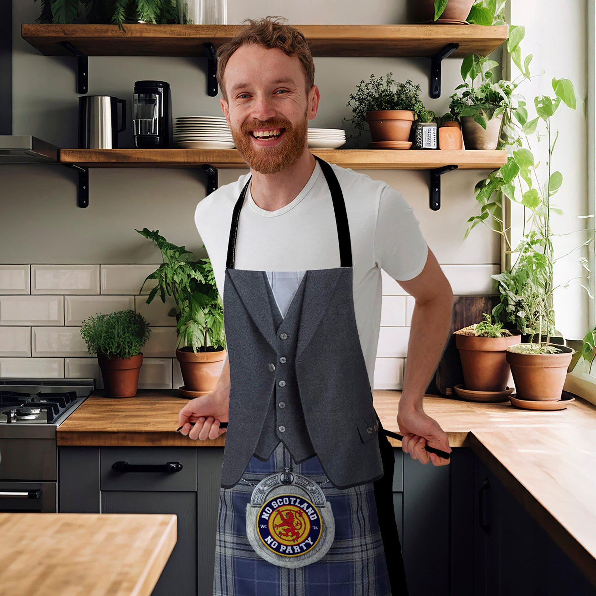 No Scotland, No Party! Navy Kilt - Novelty - Water-Resistant Adults Apron