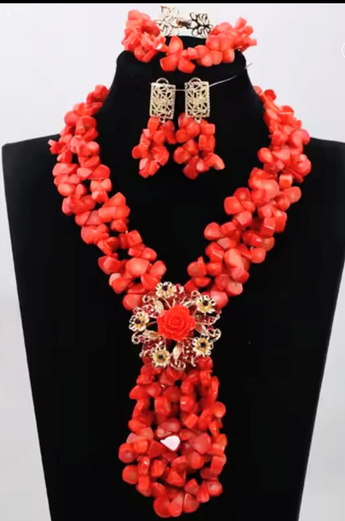 Fabulous African Beads Jewelry Set Latest Coral Beads Necklace Set Wholesale