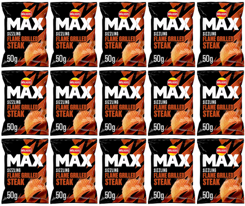 15 x Walkers Max Flamed Grilled Steak - 70GM