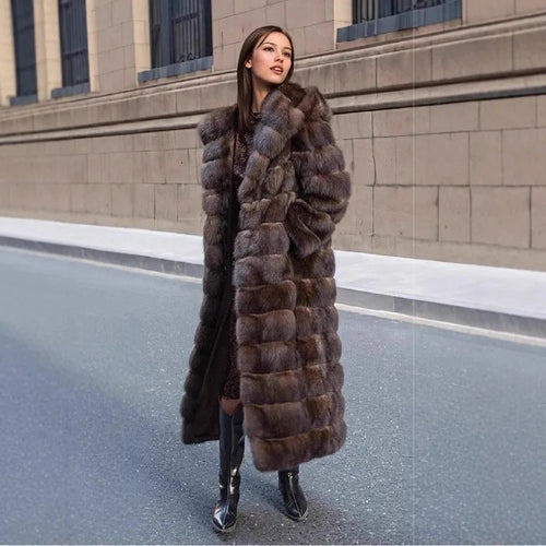 Vintage Brown Women's Winter Faux Fur Jacket Hooded Warm Thickened Fur Trim Outwear Chic Lady Eco-Friendly Coat