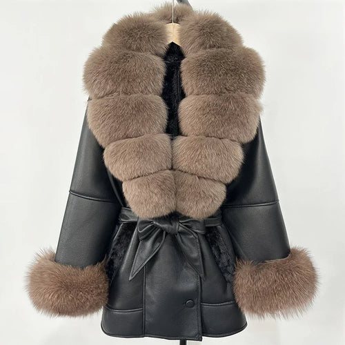 Women's Large Faux Fur Leather Jacket Warm Autumn Winter Outwear High Street