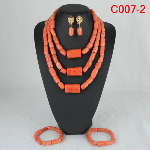 Latest Coral Jewelry Sets Nigerian Dubai Orange Necklace Sets of Beads African