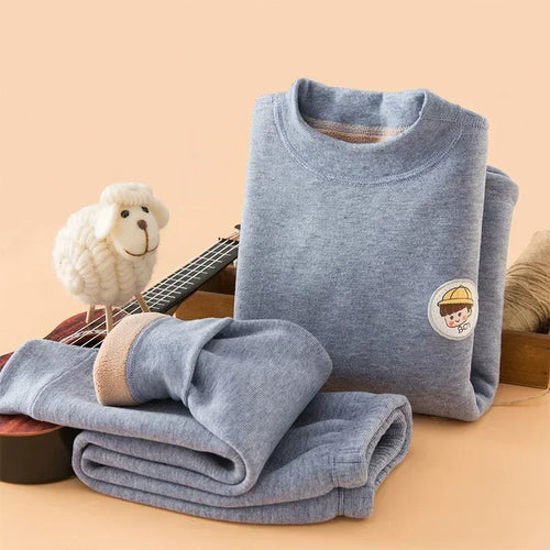 Unisex Thermal Long Johns Set for Kids 2-14 Years Winter Fleece Thick Underwear Soft Toddler Homewear Polyester Daily Wear