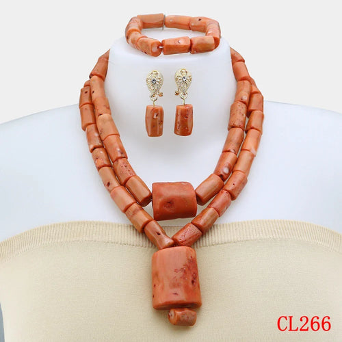 Latest Coral Jewelry Sets Nigerian Dubai Orange Necklace Sets of Beads African