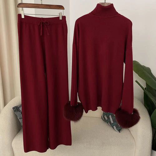 Fashion Autumn Winter Natural Real Fox Fur Cuffs Coat Knitted Sweater Women
