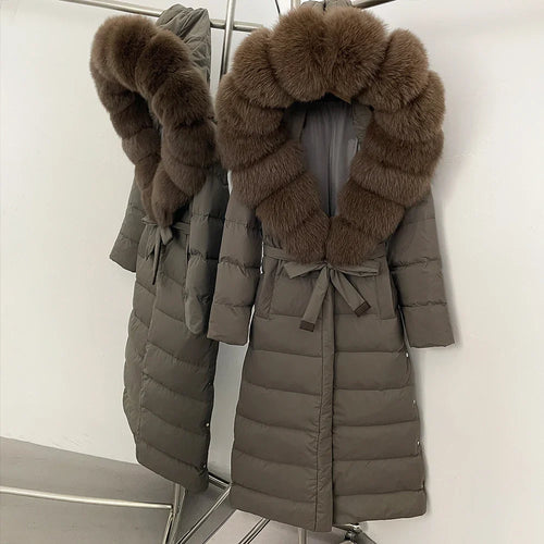 Real Faux Fur Collar Puffer Jacket Duck Down Thick Coat For Women
