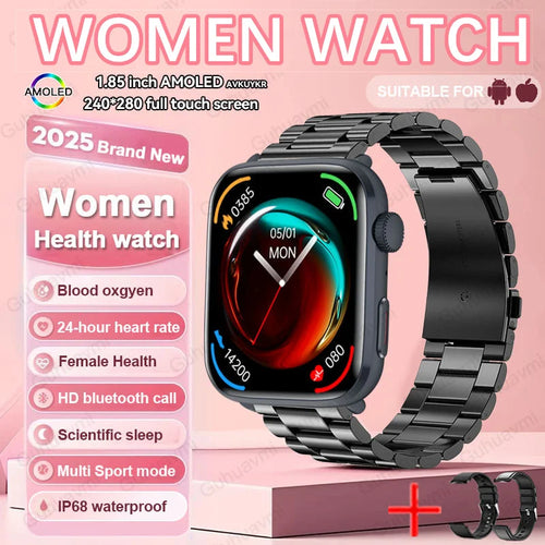 2025 AI Diagnosis NFC Smart Watch Women 1.85 inch AMOLED Blood pressure Heart