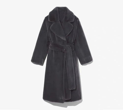 Luxury Lace Up Faux Fur Coat Women Chic Lapel Full Sleeve Fluffy Loose Warm Long Jacket Lady Winter Daily Highstreet Outerwears