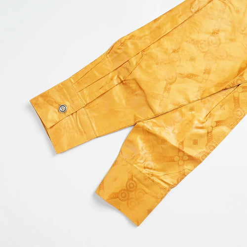African Men Traditional Embroidery Bazin Riche Dashiki Yellow Shirt Pants 3PCS Bubu Dress Suit