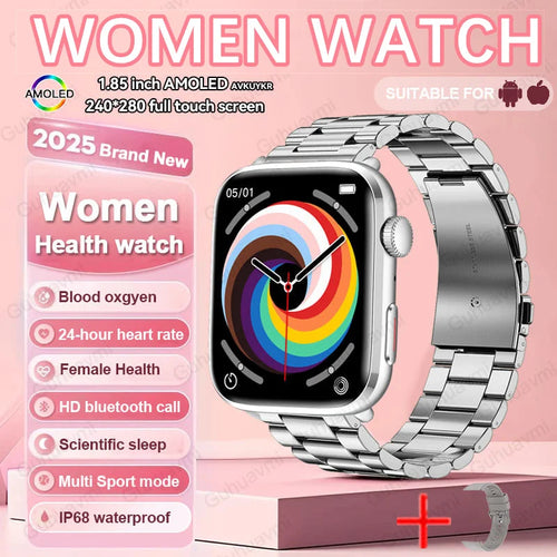2025 AI Diagnosis NFC Smart Watch Women 1.85 inch AMOLED Blood pressure Heart
