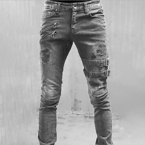 2025 New Street Skinny Ripped Jeans Men Denim Pencil Pants Wash Casual Mid