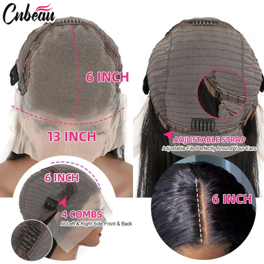250% 360 Full Lace 13x6 HD Lace Frontal Wig for Women 13x4 Frant Silky Straight Remy Human Hair Dark Black Glueless Pre Plucked
