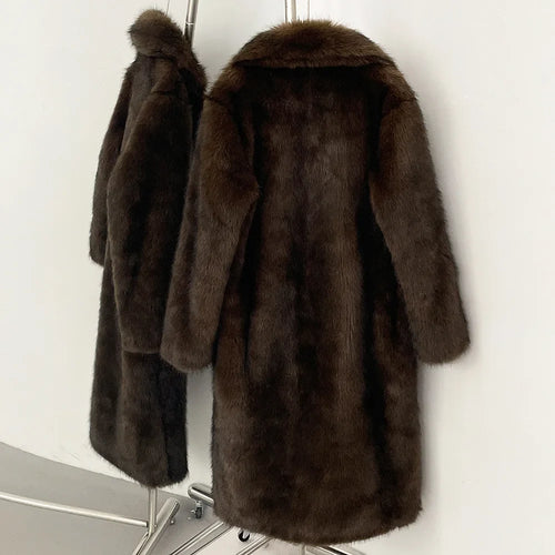 High Quality Long Length Woolen Faux Fur Coat Women's Autumn Winter Elegant Tailored Collar Jacket Non-Mink Fur Coats