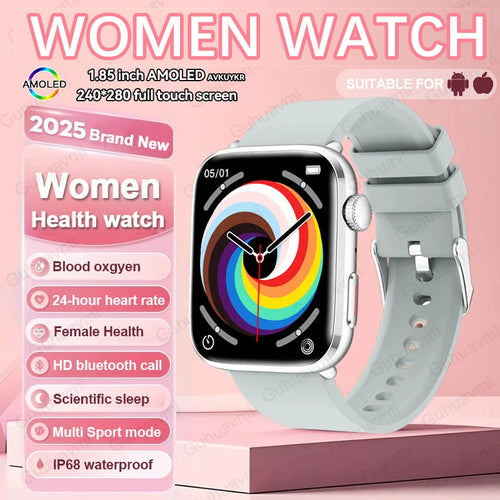 2025 AI Diagnosis NFC Smart Watch Women 1.85 inch AMOLED Blood pressure Heart