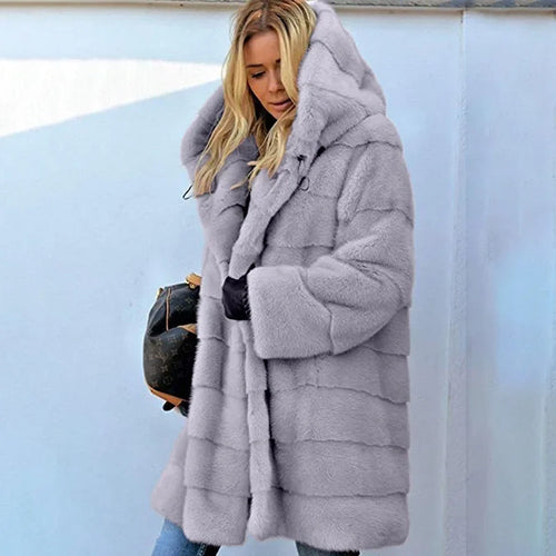 Women's Faux Fur Over Size Windbreaker Hooded Jackets