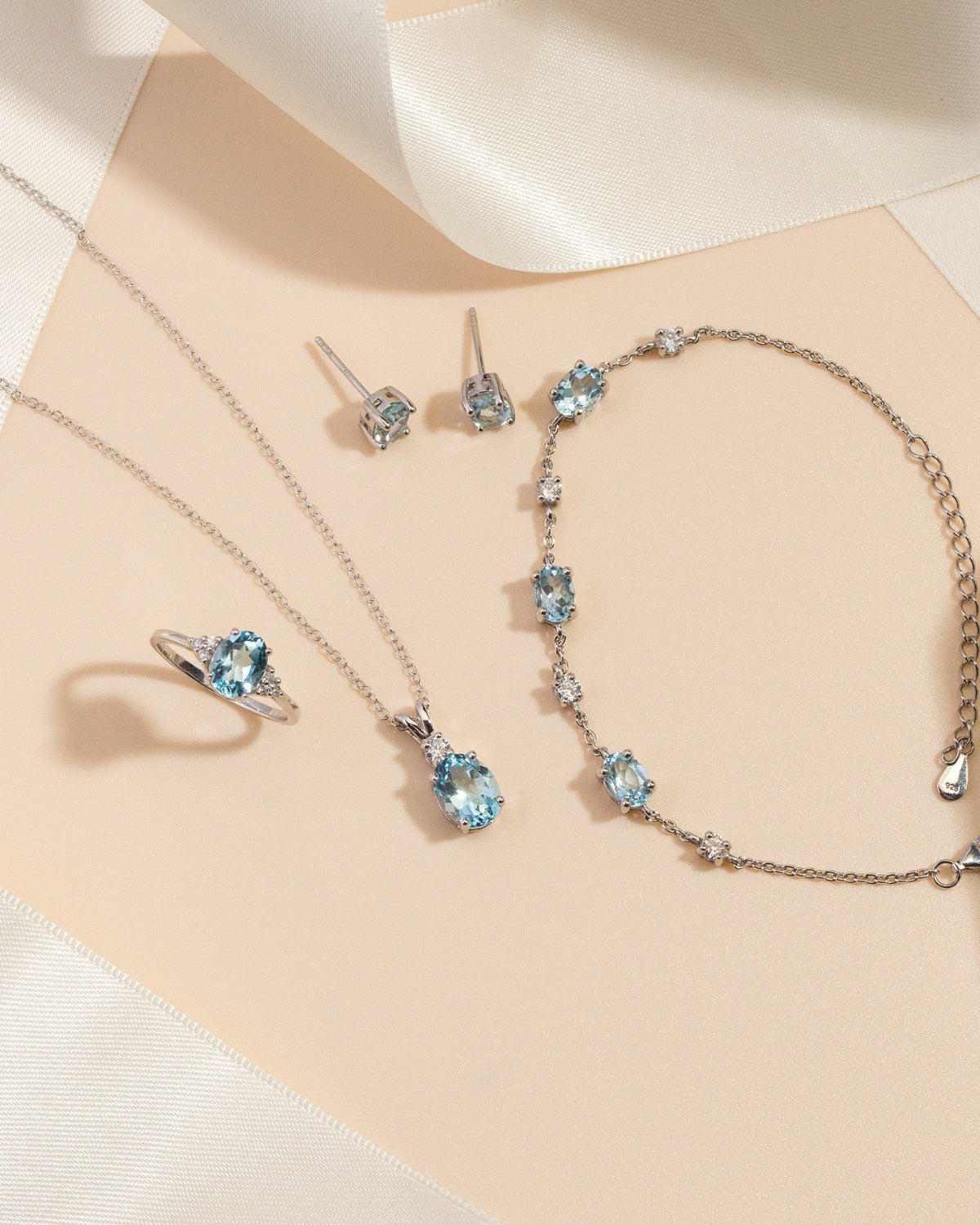 Complete Set - Blue Topaz Jewellery Set in Sterling Silver