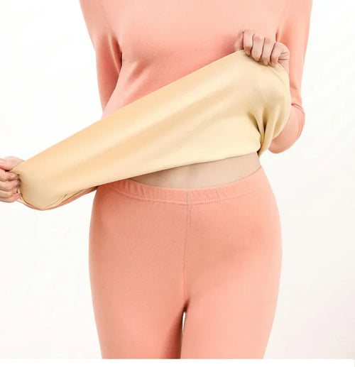 Thickened Woolen Silk Thermal Underwear Set for Women Mid-Neck Fleece Lined Double-Sided Velvet Couple Base Layer Clothes