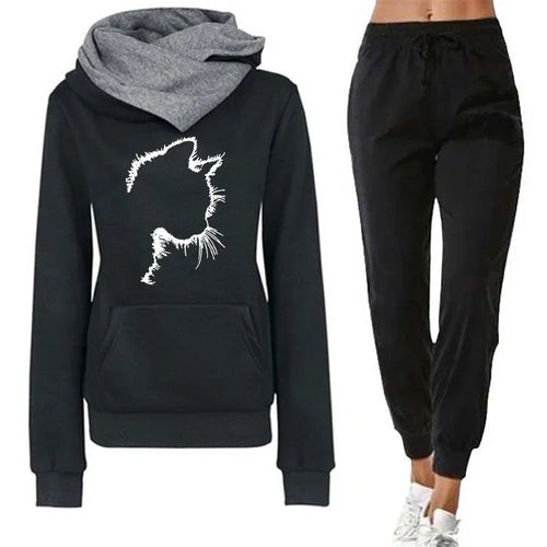 Womens Print Hooded Jogging Pants Sets