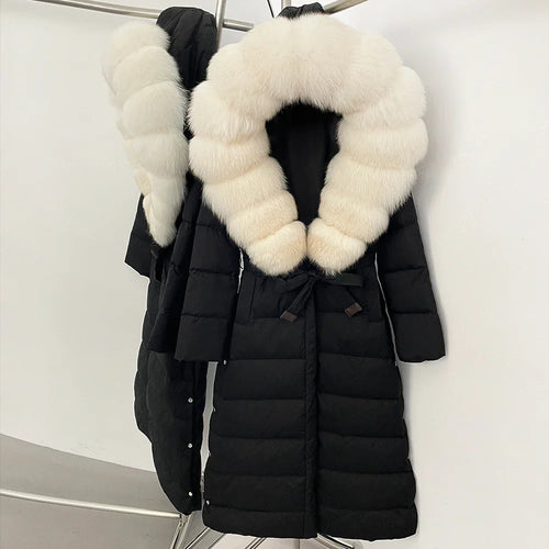 Real Faux Fur Collar Puffer Jacket Duck Down Thick Coat For Women