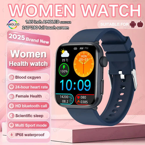 2025 AI Diagnosis NFC Smart Watch Women 1.85 inch AMOLED Blood pressure Heart