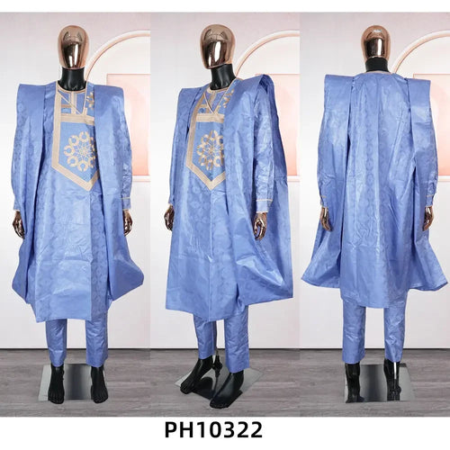 African Traditional Muslim Men Ramadan Embroidery Thobe Bazin Riche Outfits 3PCS Robe Suit Agbada
