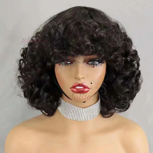 99J burgundy Fumi Curly Bob Wig Bouncy Pixie Cut Wig Highlight Full Machine Egg