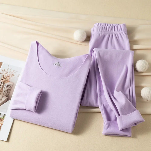 Women's Seamless Thermal Underwear Set Winter Warm Comfortable Solid Lingerie Long Johns Sexy Knitted Polyester Elastane Blend