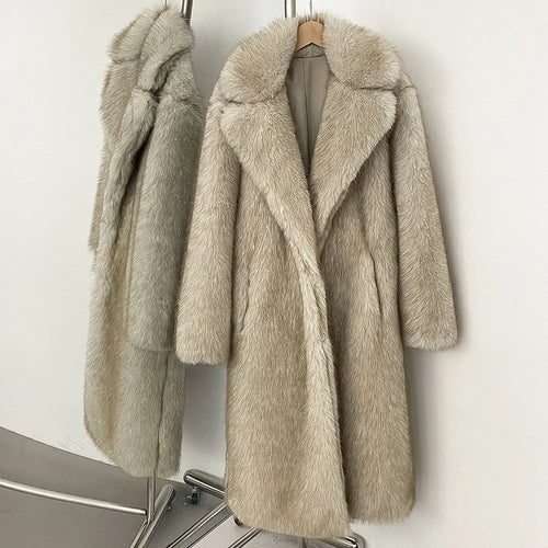 High Quality Long Length Woolen Faux Fur Coat Women's Autumn Winter Elegant Tailored Collar Jacket Non-Mink Fur Coats