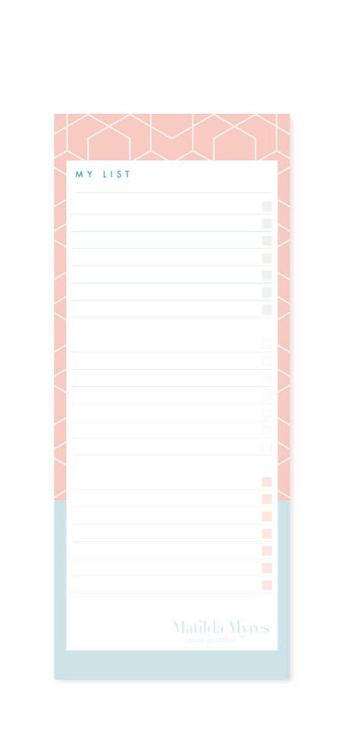Matilda Myres | Slim List Pad with Magnetic Strip | Pink