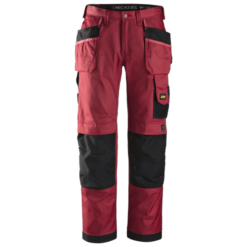 Snickers 3212 Craftsmen Holster Pocket Trousers, DuraTwill Chilli Red/Black Waist 47"- Leg 30"- Snickers Size: 120