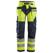 Snickers 6932 FlexiWork Hi-Vis Work Trousers Holster Pockets CL2